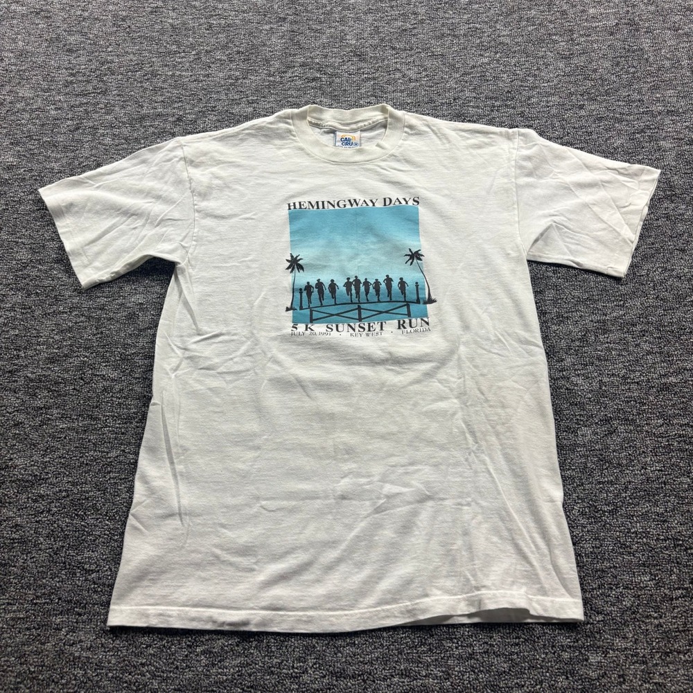 Vintage 1991 Hemingway Days 5K Sunset Run Key West Florida White T-Shirt Medium